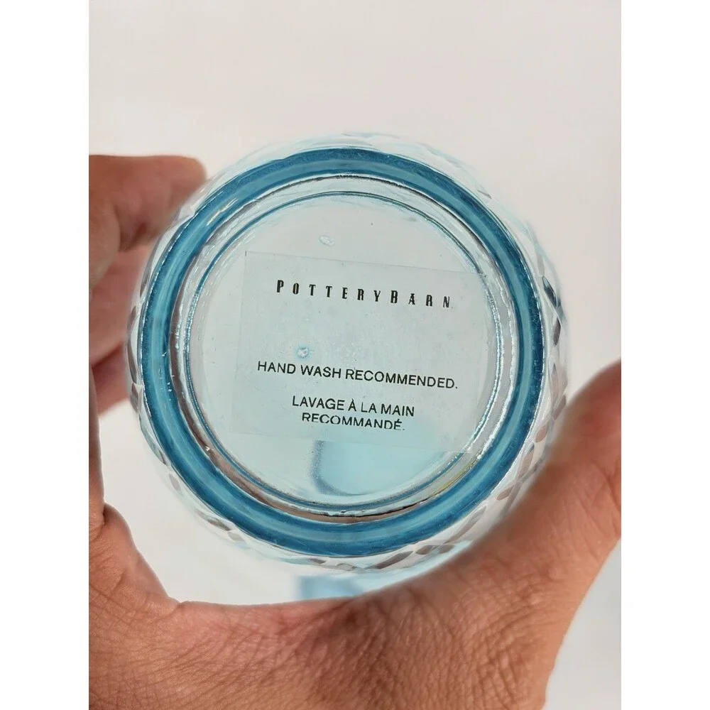 Pottery Barn Blue Swirl Double Old Fashioned Short Tumblers Flashed cut Glass